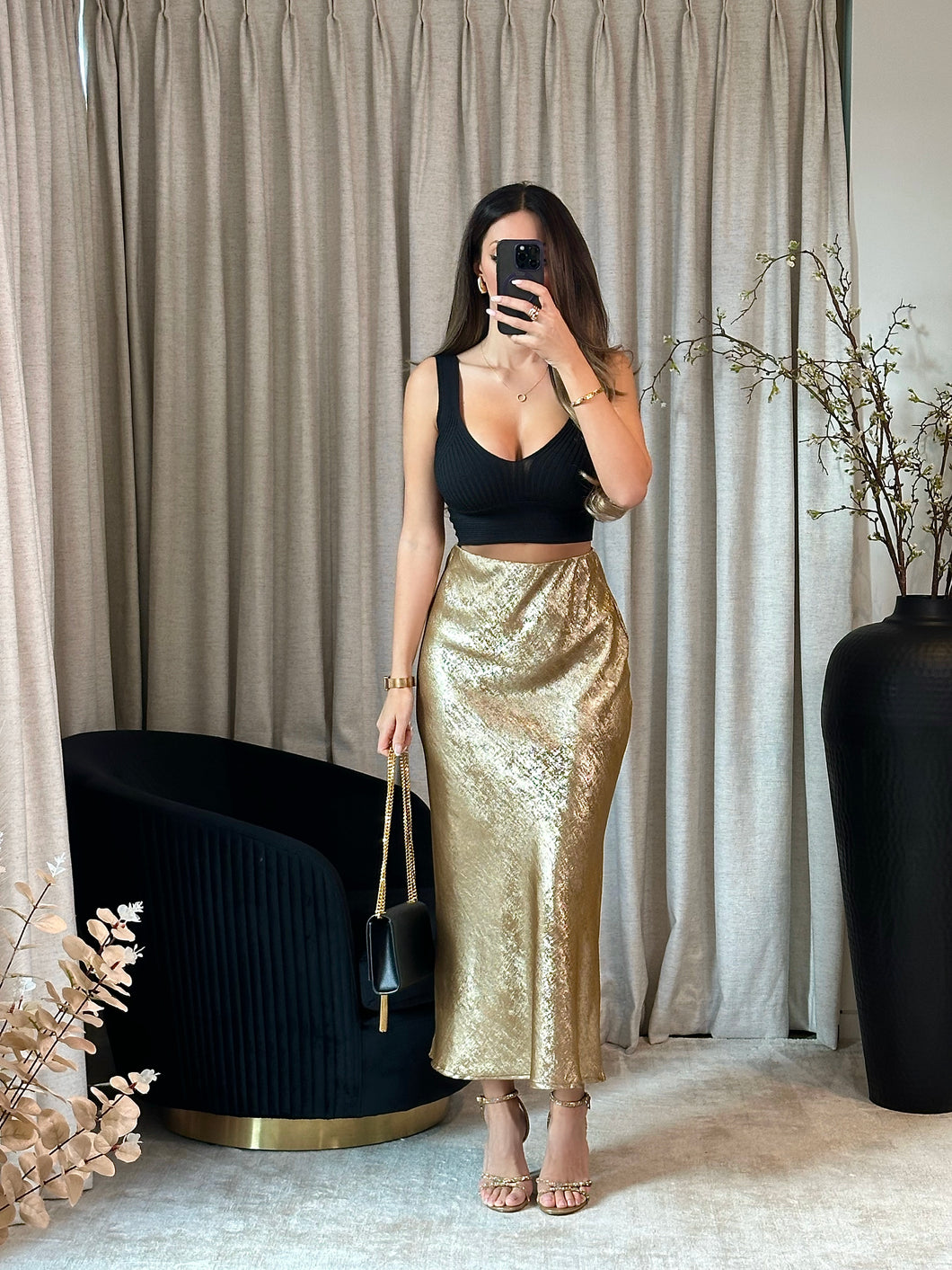 Anastasia Midi Skirt - Gold