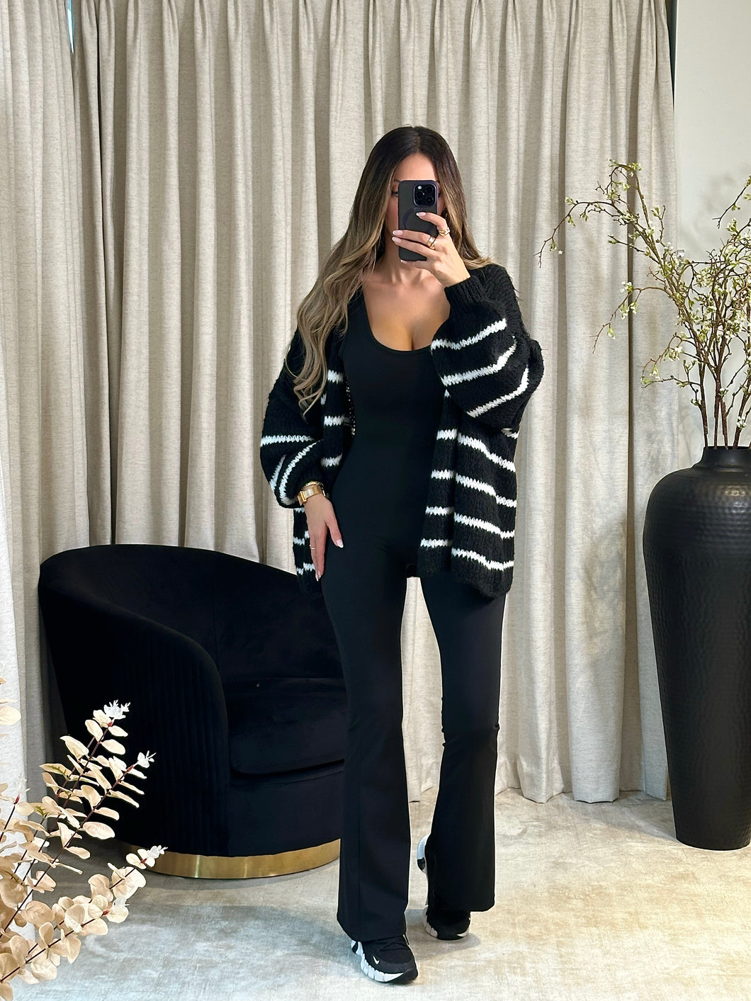 Maya Striped Knitted Cardigan - Black